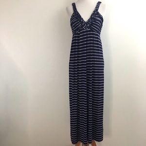 Navy & White Braided Neckline Maxi Dress